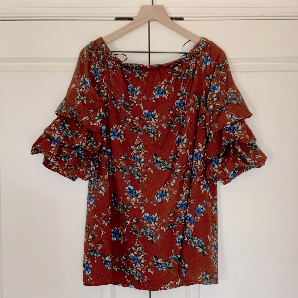 BOGO - Off-shoulder Floral Top with Ruffle Sleeves - NWOT